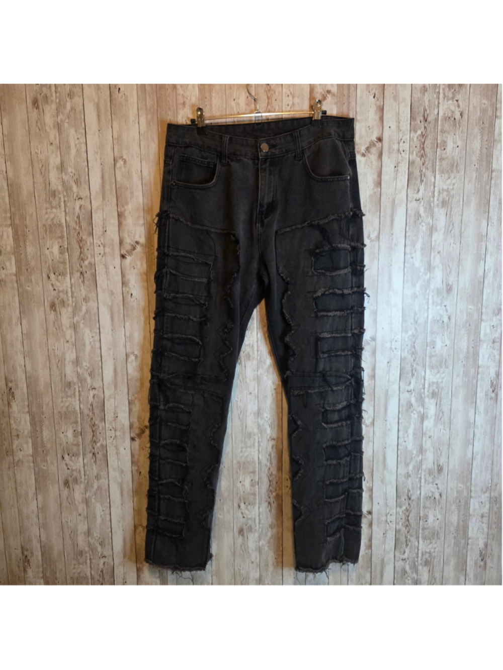 Men's Unbranded Distressed Straight Jeans Black Size 34